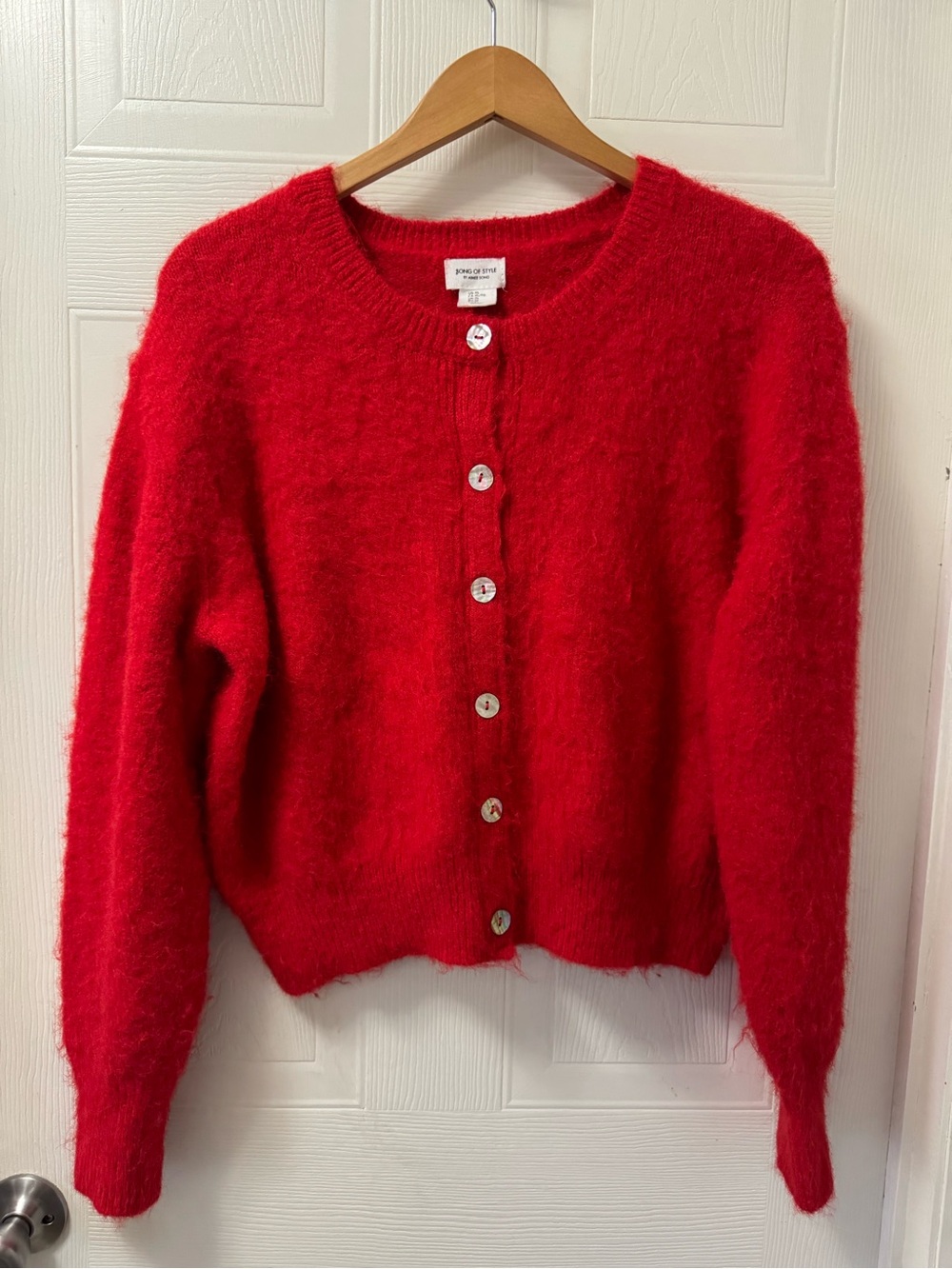 Song of Style Red Fuzzy Button-Front Cardigan
